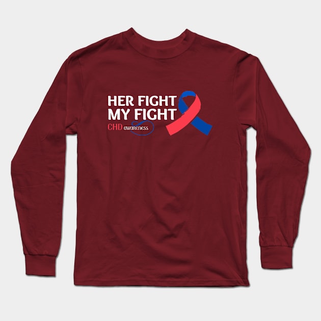 Her Fight, My Fight – CHD Awareness with Red & Blue Ribbon Illustration Long Sleeve T-Shirt by Tecnofa